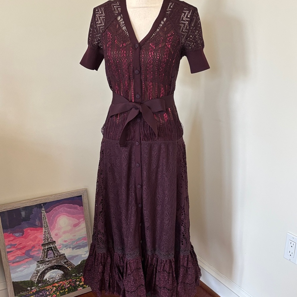 Byron Lars Deep Burgundy Midi Dress Size 4 - Picture 7 of 12